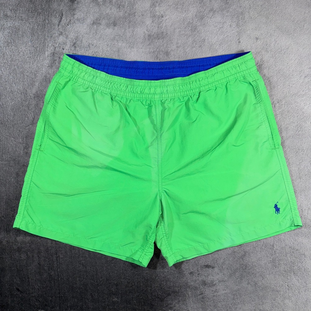 Polo Ralph Lauren Mens Green Blue Trim Swim Trunks Shorts Pony Logo Large